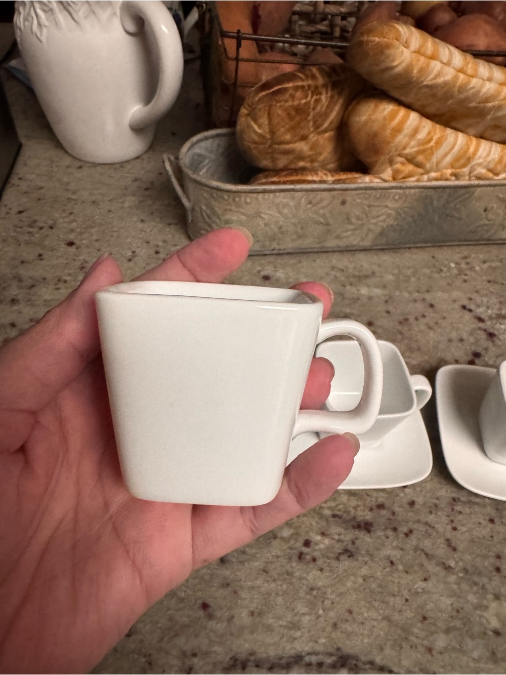 Crate&Barrel White Square Porcelain Espresso Cup & Saucer Trio - Picture 2 of 7